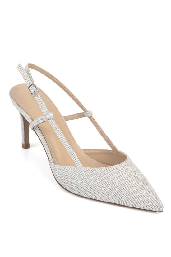 Capone Susie Genuine Leather Lined Pointed Toe Mid Heel Glitter Open Back Women Silver Shoe