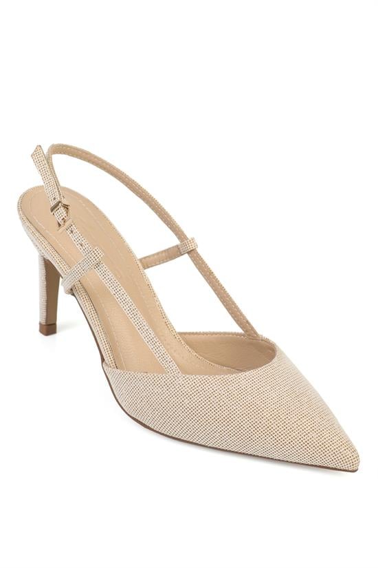 Capone Susie Genuine Leather Lined Pointed Toe Mid Heel Glitter Open Back Women Gold Shoe