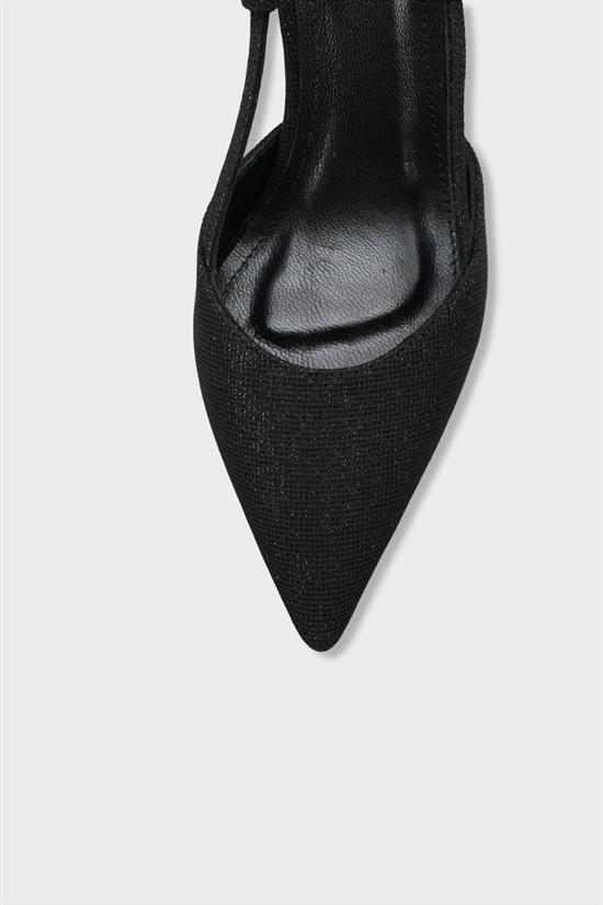 Capone Susie Genuine Leather Lined Pointed Toe Mid Heel Glitter Open Back Women Black Shoe image 4