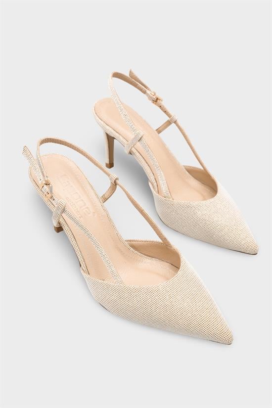 Capone Susie Genuine Leather Lined Pointed Toe Mid Heel Glitter Open Back Women Gold Shoe image 3