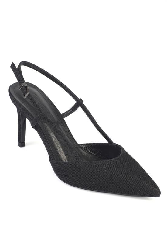 Capone Susie Genuine Leather Lined Pointed Toe Mid Heel Glitter Open Back Women Black Shoe