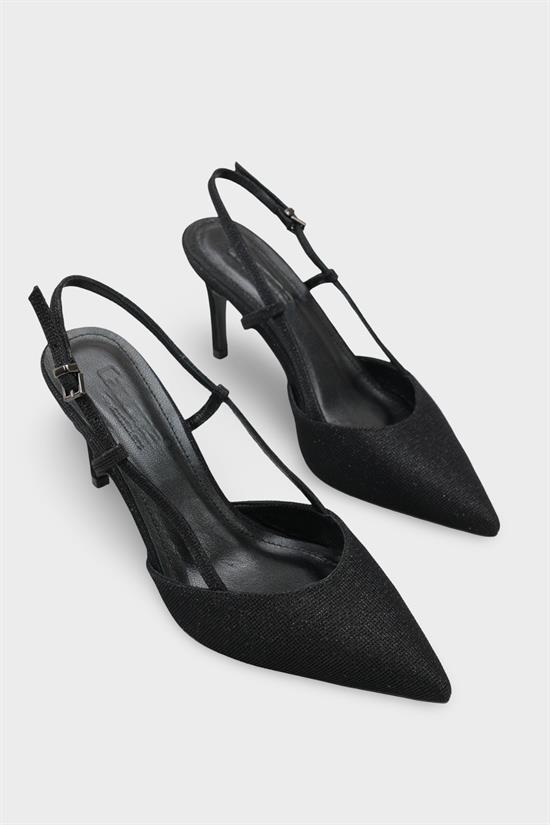 Capone Susie Genuine Leather Lined Pointed Toe Mid Heel Glitter Open Back Women Black Shoe image 3