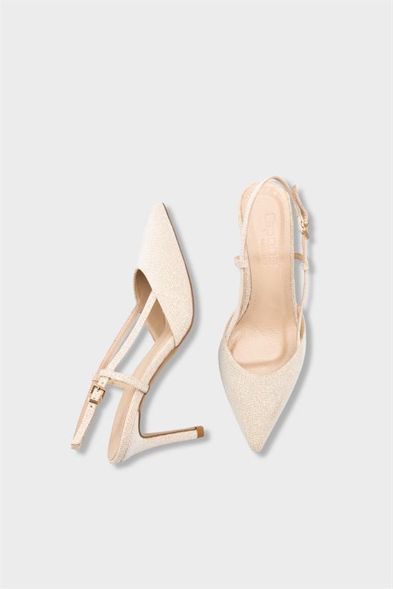 Capone Susie Genuine Leather Lined Pointed Toe Mid Heel Glitter Open Back Women Gold Shoe image 6