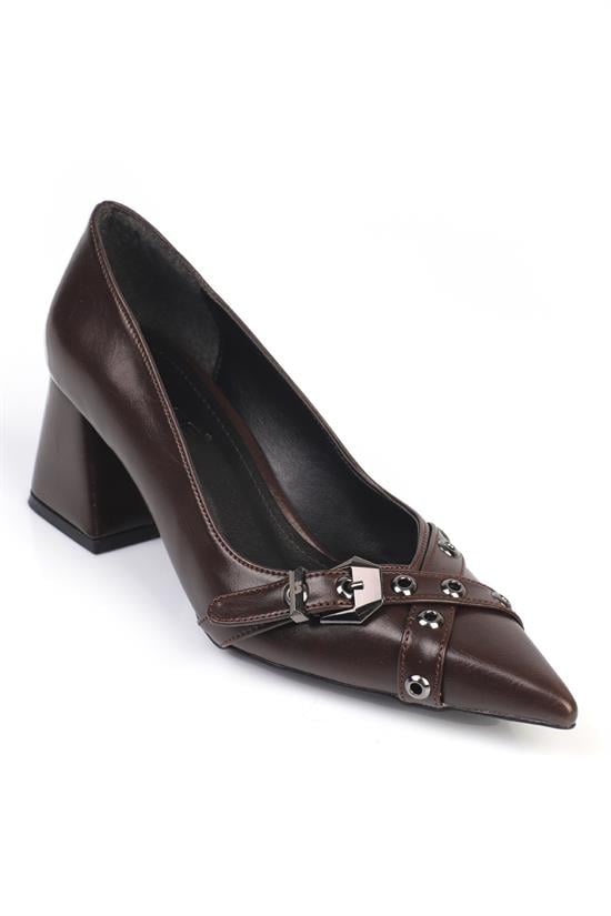 Capone Thick Mid-Heel Buckled Casual Women Brown Shoes