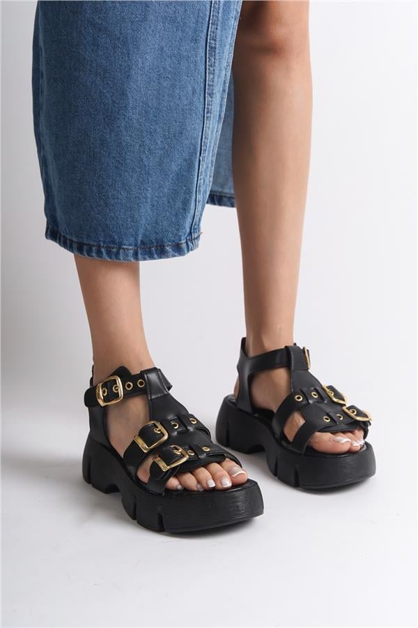 Capone Cherry Thick Sole Ankle Band Comfort Sole Women Black Sandals image 1
