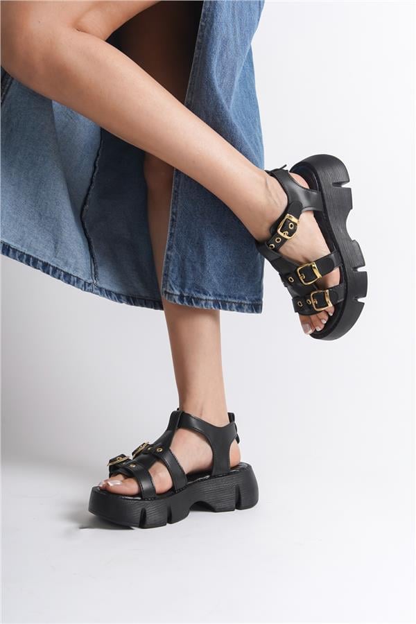 Capone Cherry Thick Sole Ankle Band Comfort Sole Women Black Sandals image 2
