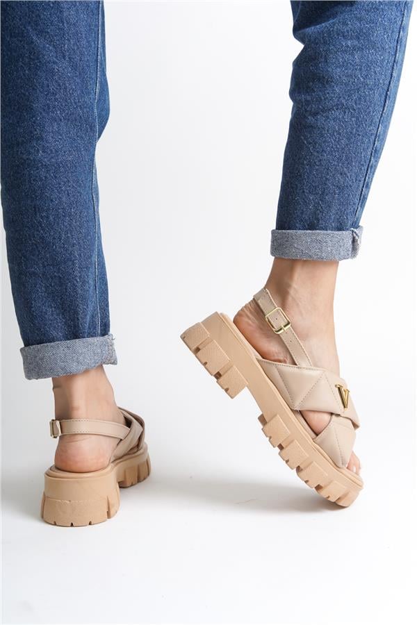 Capone Chiquita Thick Sole Ankle Band Comfort Sole Women Nude Sandals image 5