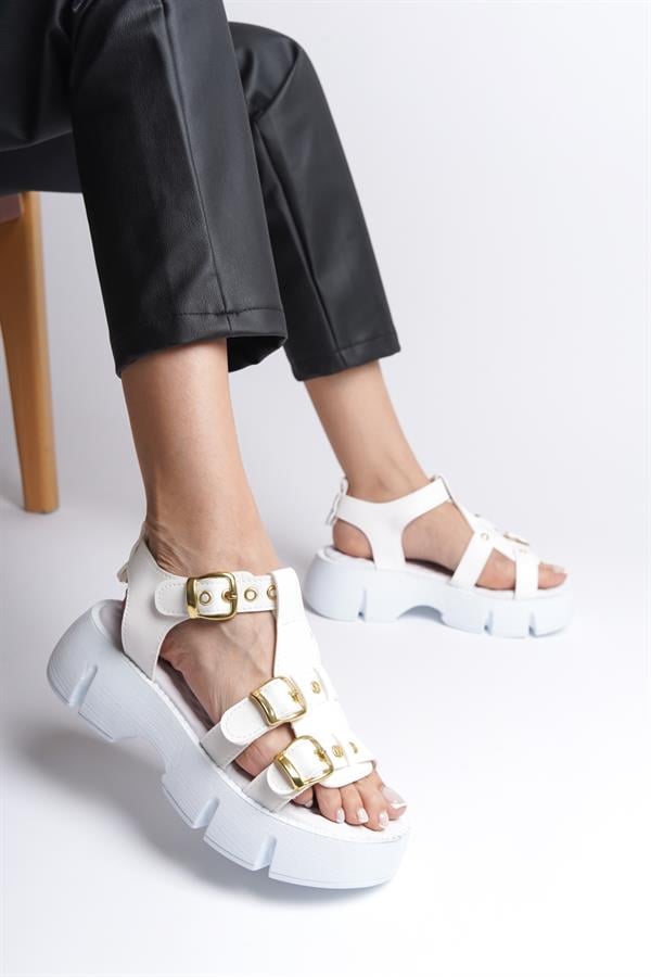 Capone Cherry Thick Sole Ankle Band Comfort Sole Women White Sandals image 6