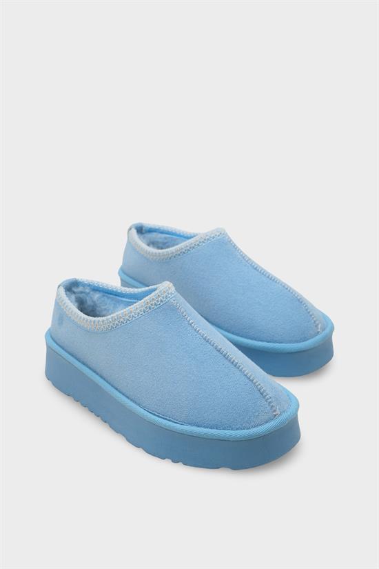 Capone Thick Sole Round Toe Furry Closed Women Baby Blue Sandals image 2