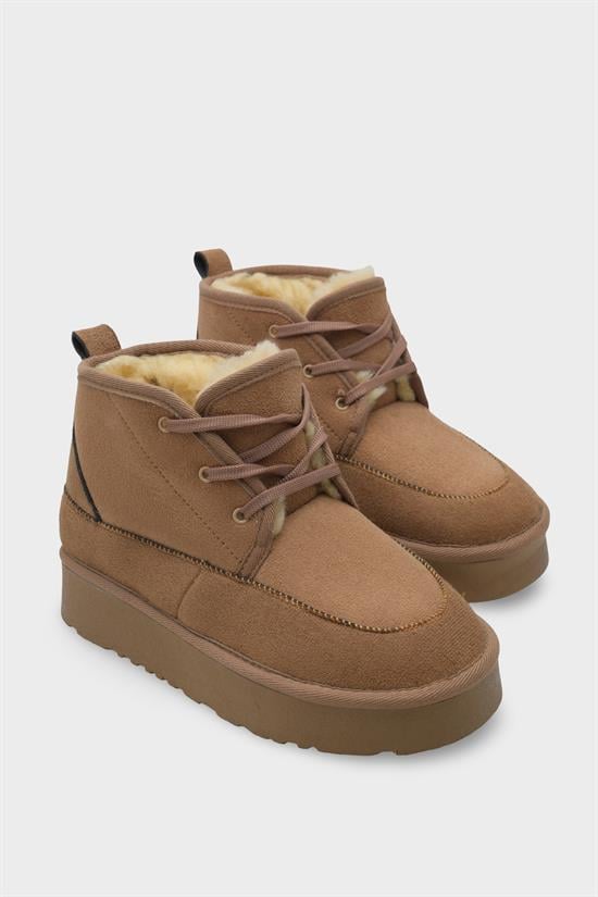 Capone Thick Sole Round Toe Laced Furry Women Mink Boots image 2