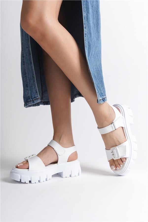 Capone Ciara Thick Soled Gladiator Women White Sandals