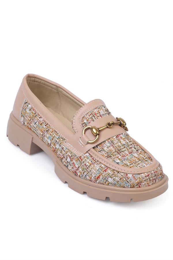 Capone Track Sole Metal Buckled Women Nude Loafers