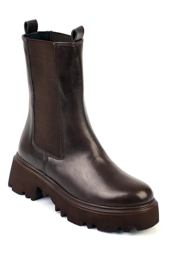 Capone Track Sole Side Elastic Women Brown Long Boots
