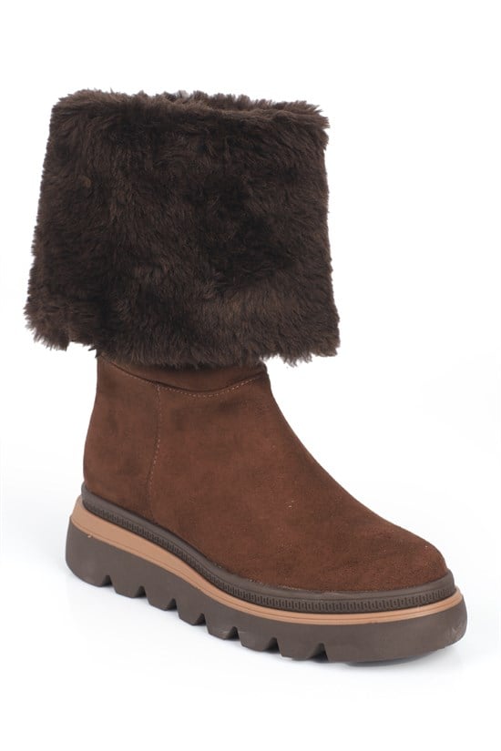 Capone Tracy Suede Look Faux Fur Round Toe Women Sued Brown Boot
