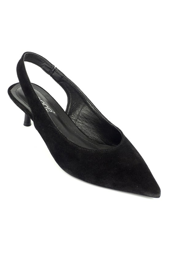 Capone Tressa Genuine Leather Pointed Toe Open Back Mid Heel Women Black Shoe