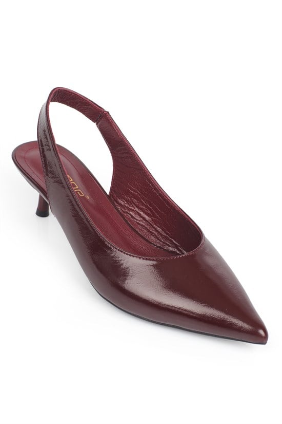 Capone Tressa Genuine Leather Pointed Toe Open Back Mid Heel Women Burgundy Shoe