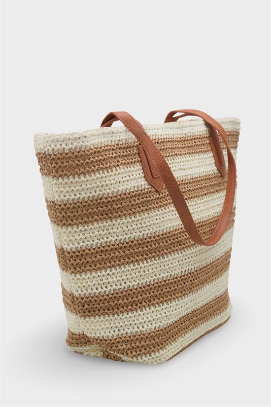 Capone Valencia Raffia Look Striped Women Ginger Beige Tote Bag image 3