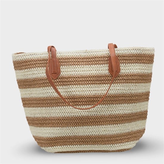Capone Valencia Raffia Look Striped Women Ginger Beige Tote Bag