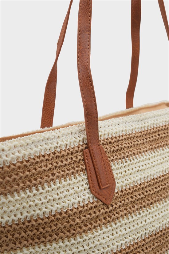Capone Valencia Raffia Look Striped Women Ginger Beige Tote Bag image 5