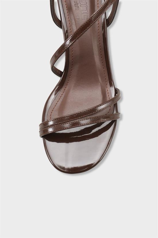 Capone Vanna Round Toe Band Mid Heel Patent Look Elegant Women Patent Brown Shoe image 4