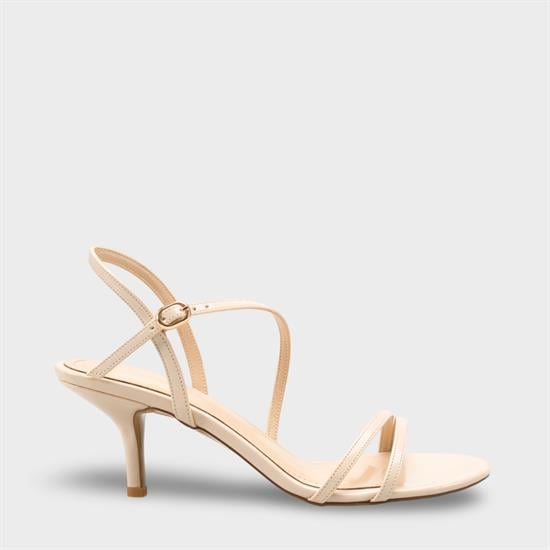 Capone Vanna Round Toe Band Mid Heel Patent Look Elegant Women Patent Ecru Shoe image 2