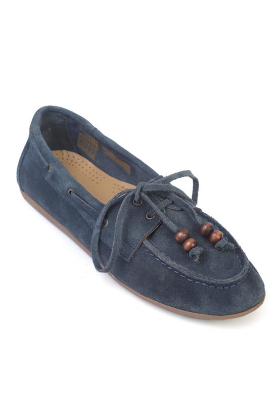 Capone Vicki  Genuine Leather Suede Lace-Up Beaded Comfort Women Petrol Loafer Boat Shoe