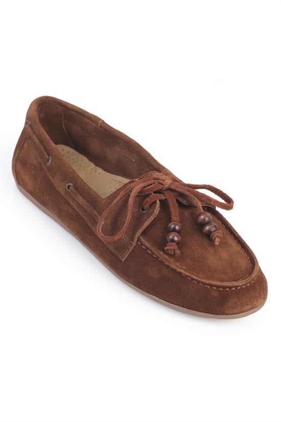 Capone Vicki  Genuine Leather Suede Lace-Up Beaded Comfort Women Walnut Loafer Boat Shoe