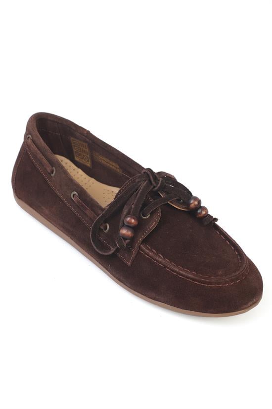 Capone Vicki  Genuine Leather Suede Lace-Up Beaded Comfort Women Brown Loafer Boat Shoe