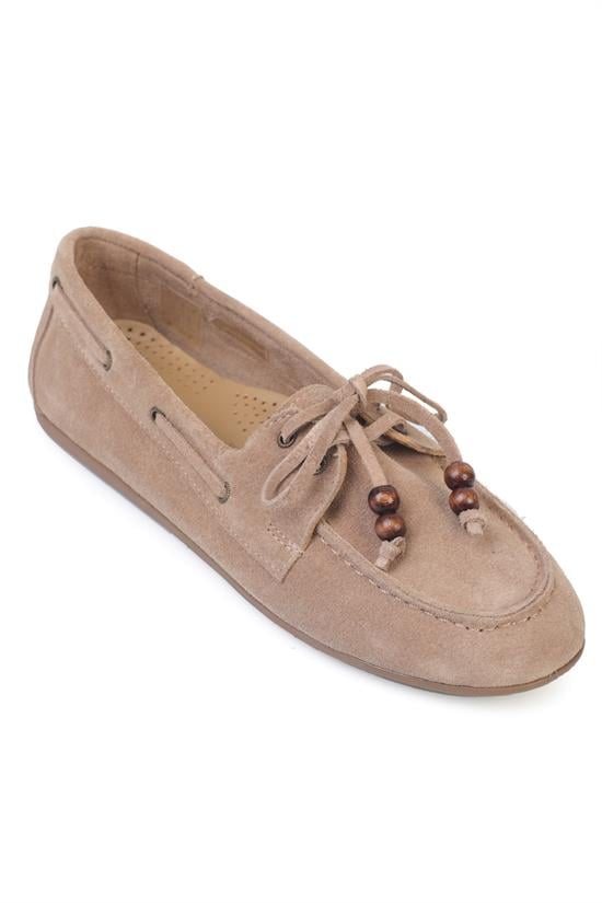 Capone Vicki  Genuine Leather Suede Lace-Up Beaded Comfort Women Sand Loafer Boat Shoe