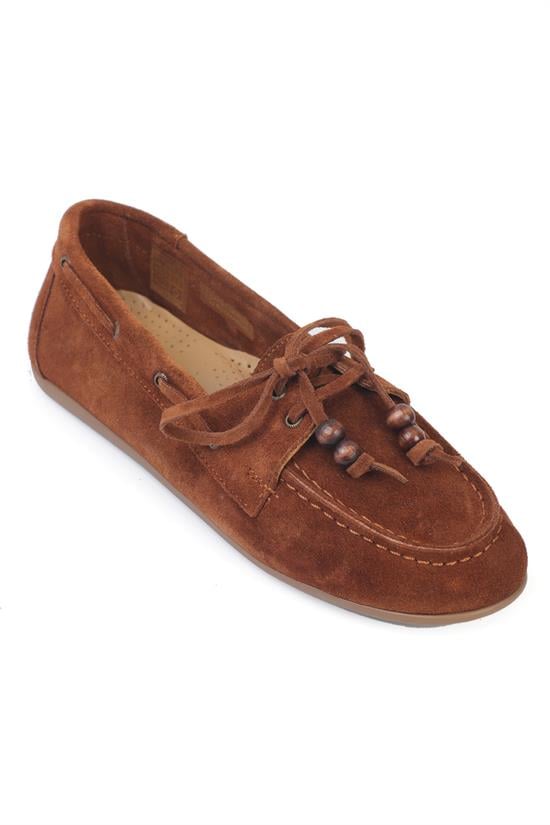 Capone Vicki  Genuine Leather Suede Lace-Up Beaded Comfort Women Brown Loafer Boat Shoe