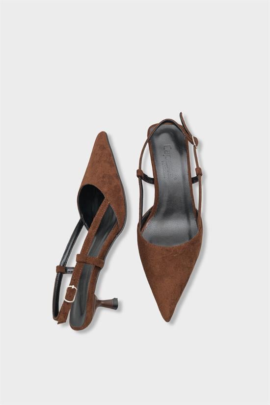 Capone  Vitoria Pointed Toe Mid Heel Square Back Slingback Women Sued Brown Shoe image 6