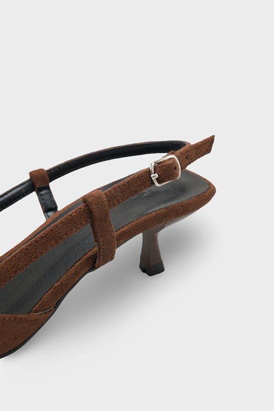 Capone  Vitoria Pointed Toe Mid Heel Square Back Slingback Women Sued Brown Shoe image 5
