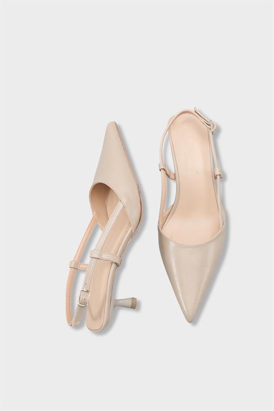 Capone  Vitoria Pointed Toe Mid Heel Square Back Slingback Women Beige Shoe image 6