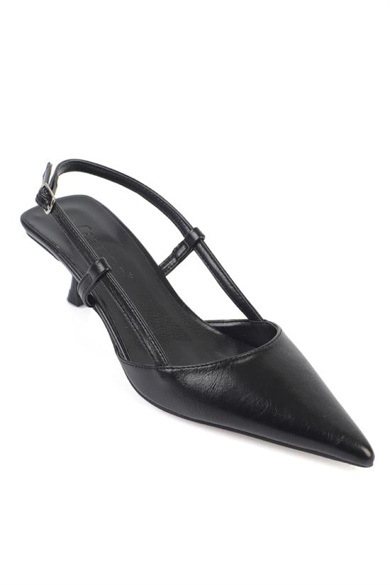 Capone  Vitoria Pointed Toe Mid Heel Square Back Slingback Women Black Shoe
