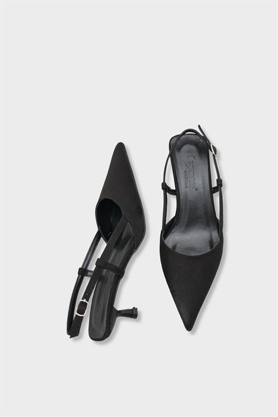 Capone  Vitoria Pointed Toe Mid Heel Square Back Slingback Women Sued Black Shoe image 6