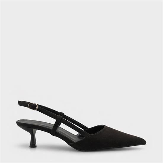 Capone  Vitoria Pointed Toe Mid Heel Square Back Slingback Women Sued Black Shoe image 2