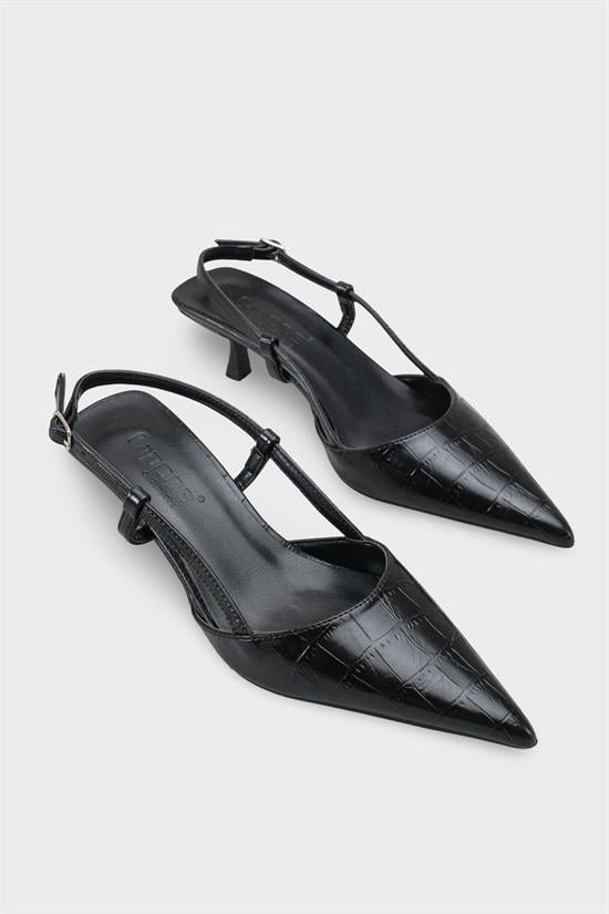 Capone  Vitoria Pointed Toe Mid Heel Square Back Slingback Women Black Shoe image 3