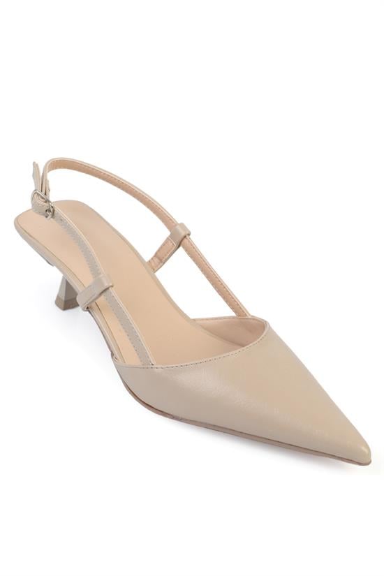 Capone  Vitoria Pointed Toe Mid Heel Square Back Slingback Women Beige Shoe