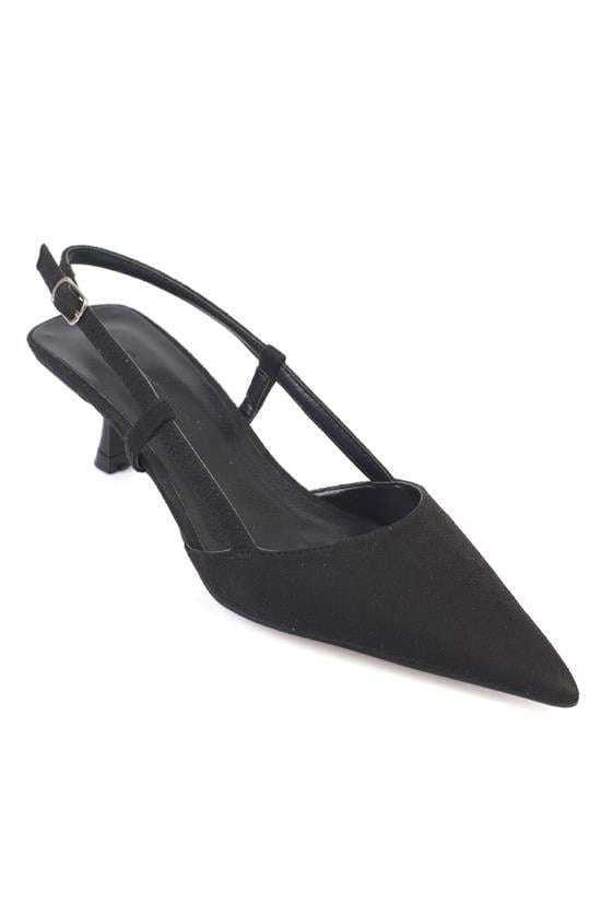 Capone  Vitoria Pointed Toe Mid Heel Square Back Slingback Women Sued Black Shoe