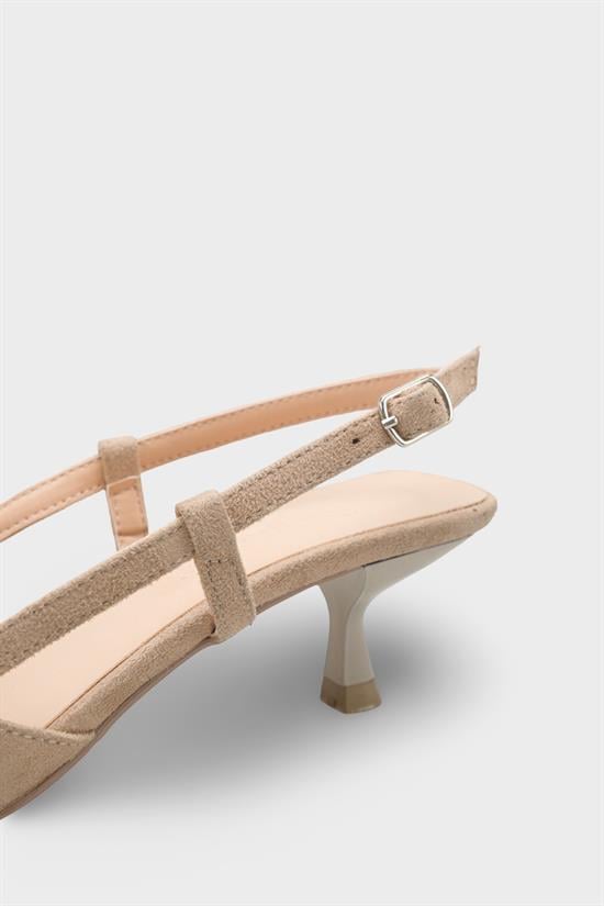 Capone  Vitoria Pointed Toe Mid Heel Square Back Slingback Women Sued Beige Shoe image 5