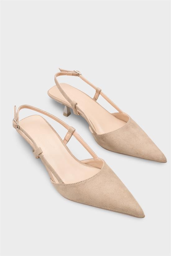 Capone  Vitoria Pointed Toe Mid Heel Square Back Slingback Women Sued Beige Shoe image 3