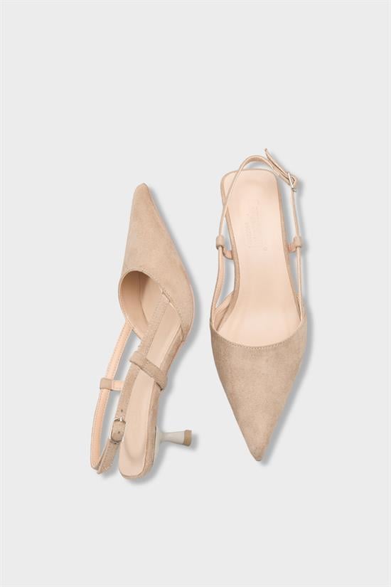 Capone  Vitoria Pointed Toe Mid Heel Square Back Slingback Women Sued Beige Shoe image 6