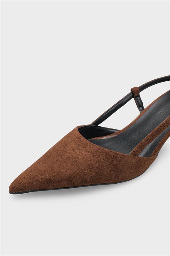 Capone  Vitoria Pointed Toe Mid Heel Square Back Slingback Women Sued Brown Shoe image 4