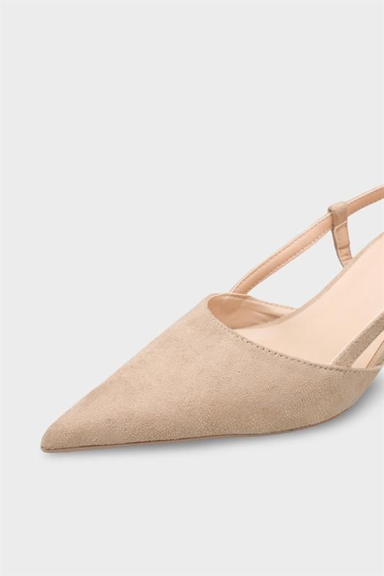 Capone  Vitoria Pointed Toe Mid Heel Square Back Slingback Women Sued Beige Shoe image 4
