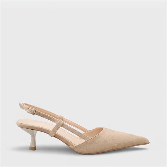 Capone  Vitoria Pointed Toe Mid Heel Square Back Slingback Women Sued Beige Shoe image 2