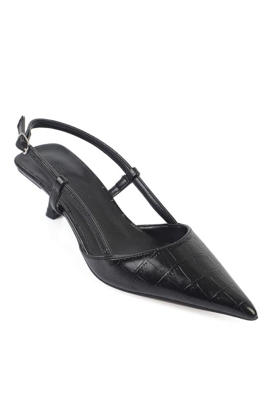 Capone  Vitoria Pointed Toe Mid Heel Square Back Slingback Women Black Shoe