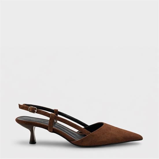 Capone  Vitoria Pointed Toe Mid Heel Square Back Slingback Women Sued Brown Shoe image 2
