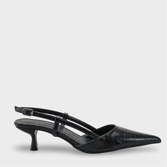 Capone  Vitoria Pointed Toe Mid Heel Square Back Slingback Women Black Shoe image 2