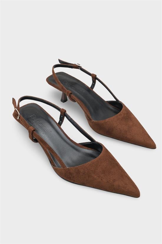 Capone  Vitoria Pointed Toe Mid Heel Square Back Slingback Women Sued Brown Shoe image 3