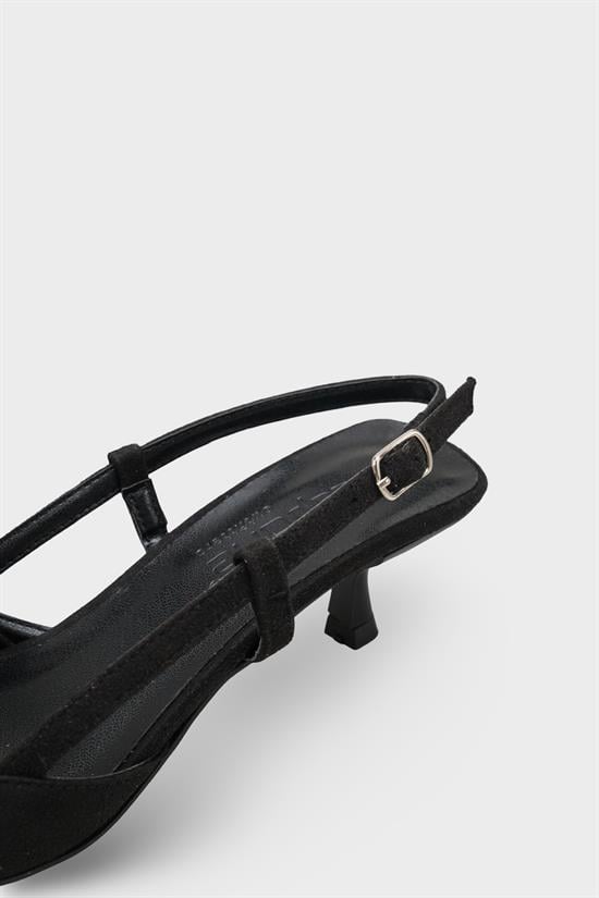 Capone  Vitoria Pointed Toe Mid Heel Square Back Slingback Women Sued Black Shoe image 5